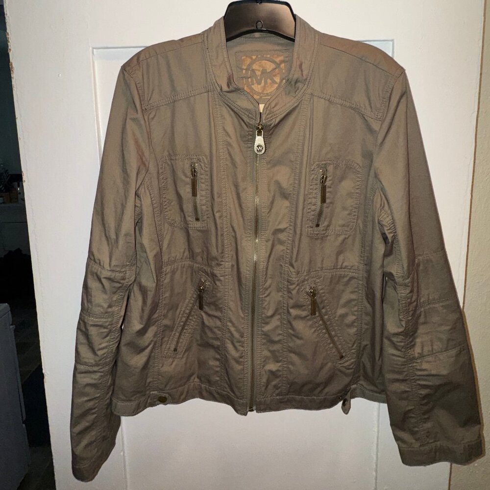 Michael Kors – Lightweight Olive Stand Collar Jacket with Zippers (Size 16), EUC